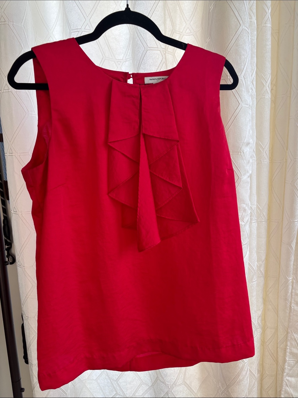 Banana Republic Hot Pink Sleeveless Ruffle Neck Shell